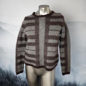 Ann Taylor Rabbit Hair Alpaca Wool Striped Crew Neck Sweater | Women's Medium